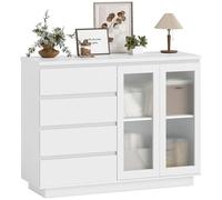 HOMCOM Credenza Cucina, Mobile Cucina con Armadietto a 2 Ante Soft Close in Vetro Temperato, Credenza Buffet con 4 Cassetti e Ripiani Regolabili, per Soggiorno, Sala da Pranzo, 120x40x91 cm, Bianco