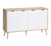 HOMCOM Credenza Cucina, Mobile Cucina con Ripiani Regolabili e Gambe in Legno di Pino, Credenza Buffet Moderno per Soggiorno, Salotto, Sala da Pranzo, 120x35x77.4cm, Naturale e Bianco