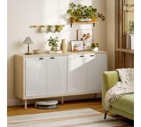 HOMCOM Credenza Cucina, Mobile Cucina Moderno con Ripiano Regolabile e Piedi in Legno, Credenza Buffet per Soggiorno, Sala da Pranzo e Salotto, Bianco Lucido e Rovere Se la tua zona giorno è sempre di