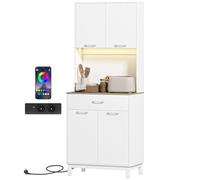 HOMCOM Credenza Cucina Mobile Dispensa con Luci LED 71x40x180 cm Bianco