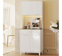 HOMCOM Credenza Cucina, Mobile Dispensa con Luci LED e Stazione di Ricarica con USB, Mobile Cucina con 2 Armadietti, Cassetto, Ripiani Regolabili, per Sala da Pranzo, Soggiorno, 71x40x180 cm, Bianco D