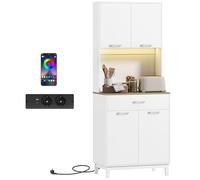 HOMCOM Credenza Cucina, Mobile Dispensa con Luci LED e Stazione di Ricarica con USB, Mobile Cucina con 2 Armadietti, Cassetto, Ripiani Regolabili, per Sala da Pranzo, Soggiorno, 71x40x180 cm, Bianco