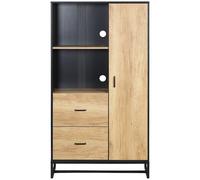 HOMCOM Credenza Cucina Moderna con 2 Cassetti, 2 Ripiani e un Armadietto con 4 Scomparti, Mobile Buffet Stile Industriale, 88x35x160 cm, Nero e Legno