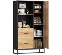 HOMCOM Credenza Cucina Moderna con 2 Cassetti 88x35x160 cm Nero e Legno | 2 Ripiani, Armadietto con 4 Scomparti, Mobile Buffet Stile Industriale, Base in Acciaio