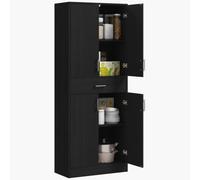 HOMCOM Credenza da cucina a buffet alto 2 ripiani regolabili 180 cm nero | Armadietto da cucina, armadio a 4 ante, 2 armadi, 1 cassetto centrale