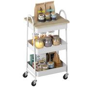 HOMCOM Credenza da cucina, carrello di servizio a 3 livelli, con ripiano superiore, cestini in rete, maniglie, carrello su ruote per soggiorno, ufficio, cucina, 45 x 32 x 77,5 cm, rovere