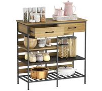 HOMCOM Credenza da cucina con 2 cassetti e 3 ripiani aperti, stile industriale, struttura in acciaio, per sala da pranzo, soggiorno, cucina, 90 x 40 x 91 cm, legno naturale e nero