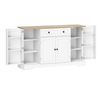 HOMCOM Credenza da Cucina con 4 Ante, Cassetto, Ripiani Regolabili e Ripiani sulle Ante, per Cucina e Sala da Pranzo, 138x40x85 cm, Bianco Aosom Italy