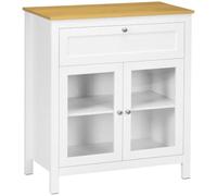 HOMCOM Credenza da cucina con cassetto e 2 ante 80x40x90 cm Bianco | Buffet sideboard con ripiano regolabile, ante in vetro, armadio portaoggetti per soggiorno e sala da pranzo.