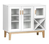 HOMCOM Credenza da cucina con portabottiglie Credenza a buffet con 3 ante in vetro e 4 portabottiglie a forma di X per la sala da pranzo Stile moderno Anti-Tip 90x37x75 cm Bianco