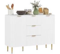 HOMCOM Credenza da cucina mobile contenitore con 3 cassetti, ripiani regolabili, armadi con ante scanalate e gambe in metallo, credenza per sala da pranzo e soggiorno, 120 x 40 x 90 cm, bianco