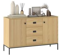 HOMCOM Credenza da cucina, mobile portaoggetti con 2 ripiani, regolabile, 3 cassetti, stile contemporaneo, 120 x 39,5 x 77 cm, naturale