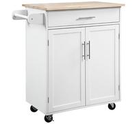 HOMCOM Credenza da cucina su rotelle Carrello portavivande Isola da cucina con cassettiera e porta asciugamani - 83L x 45P x 91,5H cm bianco