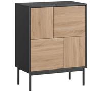 HOMCOM Credenza da pranzo con porte push-to-open, Armadio cucina con gambe in metallo, 60x35x78 cm, Nero e Legno naturale Aosom Italy