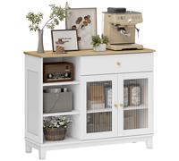 Homcom Credenza da Salotto con 2 Porte in Vetro Cassetto Scomparti Aperti e Mensole Regolabili 100X35X80,3 cm Bianco