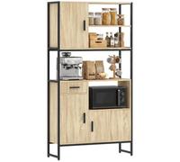 HOMCOM Credenza dispensa cucina 170 cm con supporto microonde, mobile stile industriale 90 cm, 3 ante soft-close, effetto legno naturale