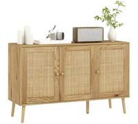 HOMCOM Credenza in rattan con 3 ante, credenza da soggiorno bohémien, con ripiani regolabili, per cucina, ingresso, camera da letto, legno naturale, 120x40x75 cm, 120x40x75 cm