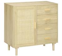 HOMCOM Credenza in rattan con anta in canna e 4 cassetti, credenza per sala da pranzo, soggiorno, camera da letto, 80 x 38 x 80,5 cm, effetto legno naturale