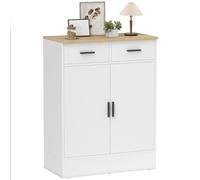 HOMCOM Credenza, mobile contenitore con 2 ante, 2 cassetti e ripiano regolabile, stile moderno, credenza per sala da pranzo, cucina e soggiorno, 68,6 x 35 x 90,3 cm, effetto legno naturale e bianco