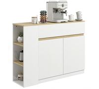 HOMCOM Credenza, mobile contenitore, con armadio a 2 ante, ripiano regolabile, 2 cassetti, 3 ripiani aperti, 110 x 29,5 x 82 cm, per sala da pranzo, soggiorno, cucina, bianco