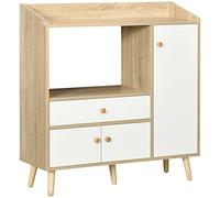 HOMCOM Credenza Mobile Cucina per Microonde con 2 Armadietti e Cassetto, 90x30x94cm, in MDF, Color Legno e Bianco