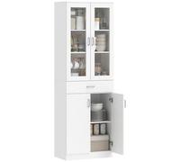 HOMCOM Credenza, mobile da cucina, mobile per porcellane, 4 ante (2 in vetro), cassetto, ripiani regolabili, chiusura ammortizzata, mobile contenitore per soggiorno, sala da pranzo, 60x35x180cm,