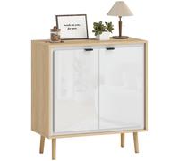 HOMCOM Credenza Moderna 2 Ante con Ripiano Regolabile 72x35x77cm Bianco e Rovere