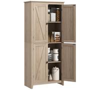 HOMCOM Credenza Moderna a 4 Ante con Mensole Regolabili e Base Rialzata, Mobile Cucina in Legno, 80x40x182 cm, Color Legno
