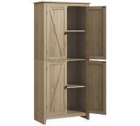 HOMCOM Credenza Moderna a 4 Ante con Mensole Regolabili e Base Rialzata, Mobile Cucina in Legno, 80x40x182 cm, Color Legno