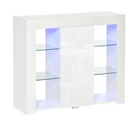HOMCOM Credenza Moderna a Anta con Luci LED e Mensole in Vetro, Mobile Multiuso in Legno con Finitura Lucida, 97x35x83cm, Bianco