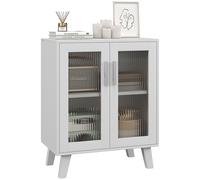 HOMCOM Credenza Moderna con 2 Ante Trasparenti e 2 Ripiani 61x35x75cm Bianco
