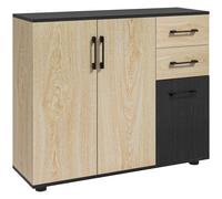 HOMCOM Credenza Moderna con 2 Armadietti e 2 Cassetti 90x30x75.5cm Noce e Nero