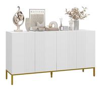HOMCOM Credenza Moderna con 4 Ante e Mensole Regolabili, Bianco e Oro