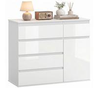 HOMCOM Credenza Moderna con 5 Cassetti, Porta Soft-Close, Bianco Lucido