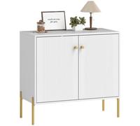 HOMCOM Credenza moderna con ante scanalate/gambe in acciaio, 32" Bianco | Mobile bar da caffè, ripiano regolabile
