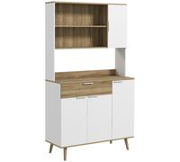 HOMCOM Credenza Moderna con Armadietti e Cassetto 98x39x180cm Bianco e Legno