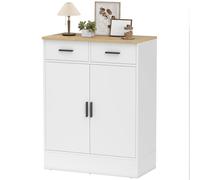 HOMCOM Credenza Cucina con 2 Cassetti e Armadietto 2 Ante, Mobile Cucina Moderno con Ripiano Regolabile, Credenza Buffet per Soggiorno, Sala da Pranzo e Salotto, 68.6x35x90.3 cm, Bianco e Color Legno