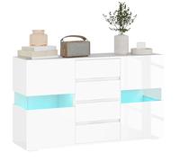 HOMCOM Credenza Moderna con Luce LED Regolabile con Telecomando, Mobile da Salotto con 4 Cassetti e 2 Armadietti, 120x34x70 cm, Bianco