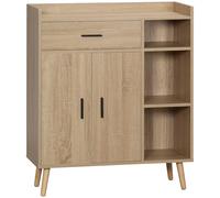 Homcom Credenza moderna da soggiorno con 2 ante, 1 cassetto e 3 ripiani aperti 80X30X96,5 cm Naturale