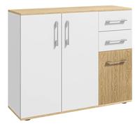 HOMCOM credenza moderna da soggiorno con 2 cassetti 90x30x75,5 cm bianco naturale