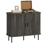 HOMCOM Credenza moderna di metà secolo con ante scorrevoli a lamelle, mobile da cucina con gambe in acciaio, grigio