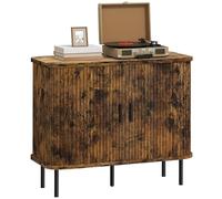 HOMCOM Credenza moderna Mid-Century con ante scorrevoli a doghe, armadio da cucina con gambe in acciaio, marrone rustico