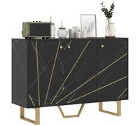 HOMCOM Credenza Moderna per Soggiorno Con 2 Ante e Ripiano Regolabile, Effetto Marmo Antiribalta, 107x35x75 cm, Nero e Oro