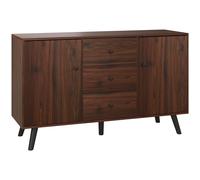 HOMCOM Credenza Moderna per Soggiorno, Sala da Pranzo e Ingresso in Legno e Truciolato, Mobile Contenitore con 2 Armadietti e 3 Cassetti, 127x40x76 cm, Marrone e Nero