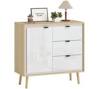 Homcom Credenza per Salotto Moderno con Porta 3 Cassetti Mensola Regolabile per Ingresso Sala da Pranzo 80X35X77 cm Bianco e Rovere