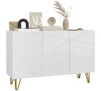 HOMCOM Credenza per soggiorno, credenza di ingresso con 3 ante e ripiani regolabili, armadio di stoccaggio per cucina, soggiorno, 120 x 40 x 75 cm, bianco lucido