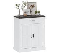 HOMCOM Credenza piccola, mobile contenitore rustico con piano spesso 3 cm, ripiano regolabile, cassetto e 2 ante a libro, mobile contenitore per soggiorno, bianco