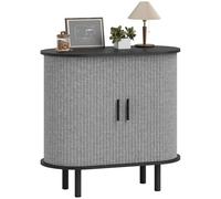 HOMCOM Credenza scanalata con ante scorrevoli a tamburo, mobile contenitore moderno, credenza da cucina con ripiani e gambe in legno per soggiorno, sala da pranzo, grigio