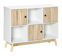 HOMCOM Credenza soggiorno 9 cubi con 3 ante e 3 scomparti aperti, gambe in legno di pino, stile moderno, credenza sala da pranzo, cucina e soggiorno, 96 x 30 x 75 cm, bianco naturale