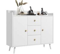 HOMCOM Credenza Soggiorno in Legno con 3 Cassetti e 2 Armadietti a 2 Livelli, Mobile Soggiorno Moderno e Multiuso per Cucina, Sala da Pranzo e Ingresso, 90x32x80 cm, Bianco